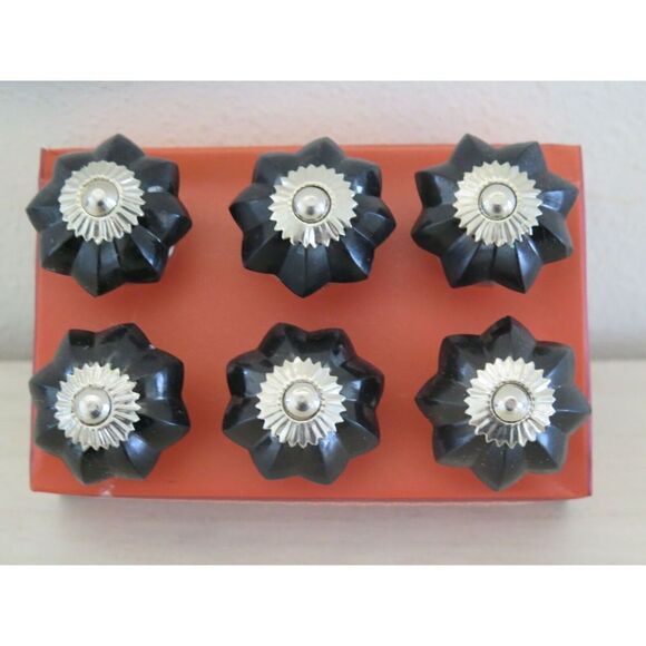 Jaipur Market Black Ceramic Drawer Pull Knobs, Set Of 6 - Picture 1 of 5